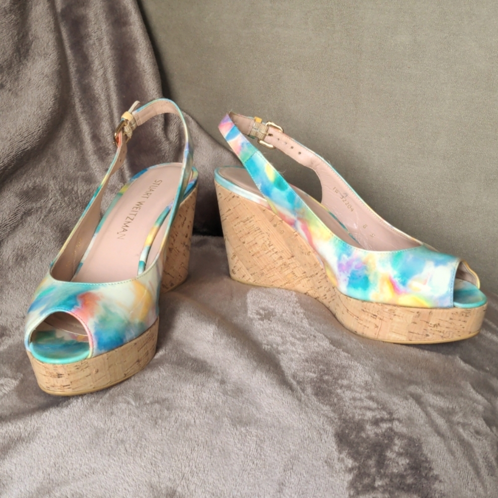 Stuart Weitzman Jean Wedge Peep Toe Slingbacks Size 8